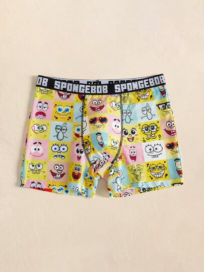SpongeBob SquarePants | SHEIN Men's Letter Waistband Cartoon Print Boxer Briefs