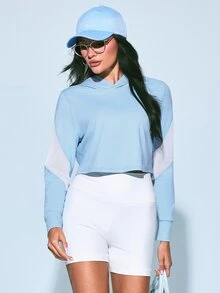 Sovereign Charm Women's Colorblock Casual Daily Hooded Sweatshirt - Baby Blue - View 1