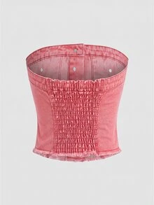 SHEIN MOD 女款單排扣時尚抹胸牛仔上衣 - 西瓜粉 - 查看 2