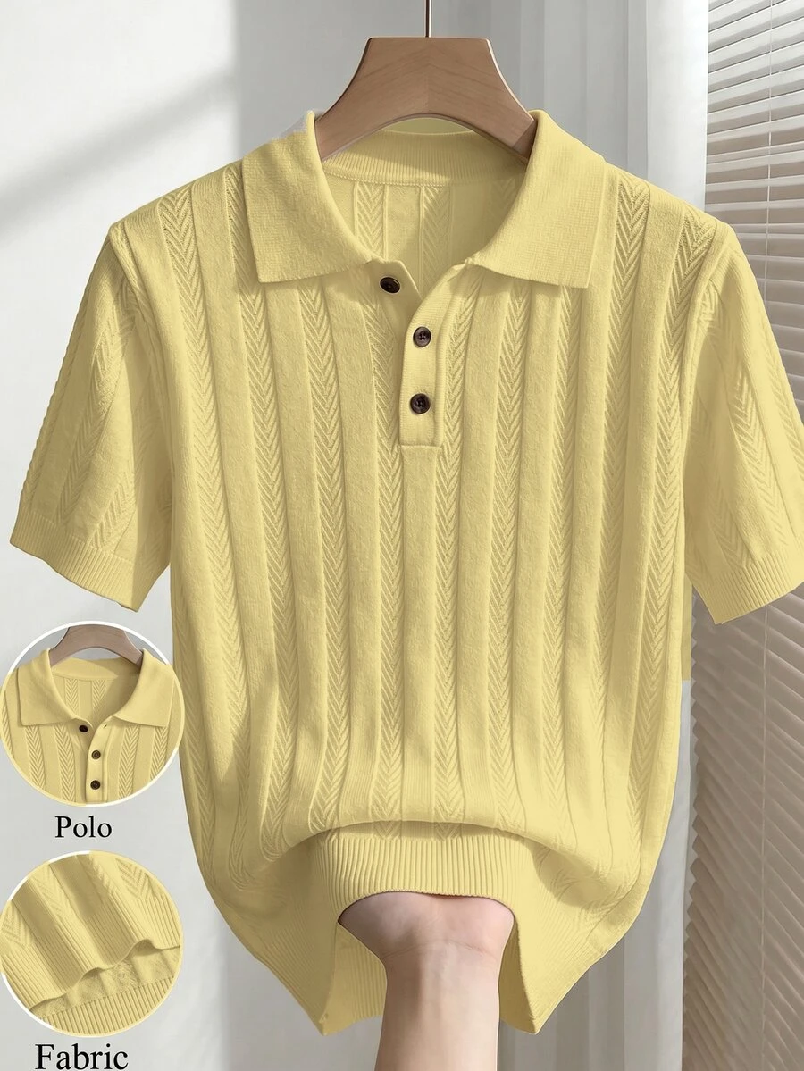 Manfinity Mode European & American New Blogger Style Fashionable Design Mature Casual Men's Pullover Knit Sweater, White Knit Top - Light Yellow - View 1