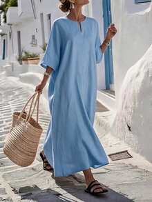 Vaclyn Women's Fashion Casual Vacation Dress - Baby Blue - View 1
