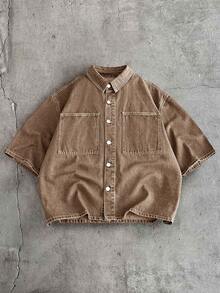 AXEPEAK Men's Fashion Casual Washed Set - Brown - View 4