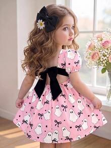 SHEIN Baby Girl Cute Geometric Knit Jacquard Sundress For Summer Holiday - Baby Pink - View 1