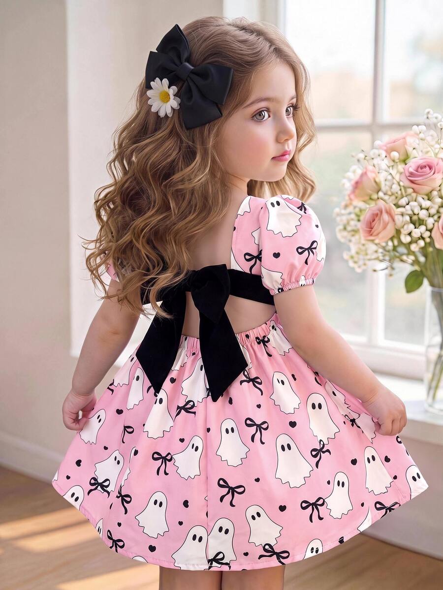 SHEIN Baby Girl Cute Geometric Knit Jacquard Sundress For Summer Holiday - Baby Pink - View 1
