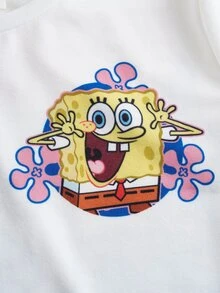 SpongeBob SquarePants | SHEIN 青少年女孩圓領短袖休閒T恤 - 白色 - 查看 4