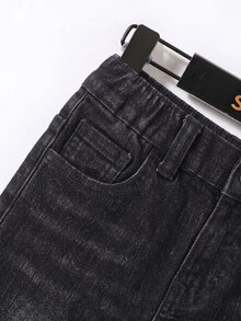 SHEIN 男童休閒百搭破洞牛仔褲，附口袋，秋季服飾 - 黑色 - 查看 5