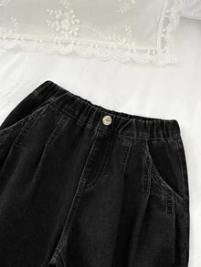 LMoss Kids 女童女孩休閒錐形寬鬆牛仔褲，附口袋 - 黑色 - 查看 8