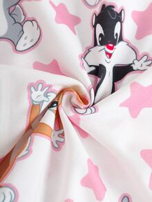 LOONEY TUNES X SHEIN Baby Girl Cartoon Star Print Romper - Pink - View 6