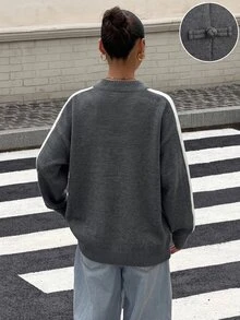 Muchica 深灰色新中式風格青蛙鈕扣開襟夾克，立領長袖 - 深灰色 - 查看 2