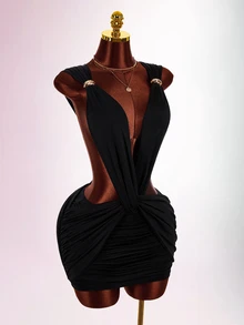 Amplova Women's Twisted Backless Mini Dress Suitable For Banquet And Party - Black - View 6