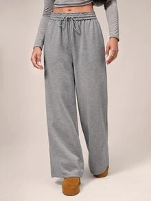 Avantive Women's Solid Color Drawstring Waist Straight Leg Loose Casual Sweatpants - Grey - View 5