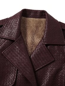 SHEIN Clasi Angola Red PU Leather Long Trench Coat - Burgundy - View 3