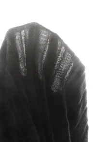 SHEIN 青少年女孩秋冬款白色毛絨針織高領休閒修身紋理羅紋打底衫，百搭極簡風T恤上衣 - 黑色 - 查看 7