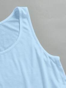 SHEIN EZwear 女款休閒寬鬆短版大U領背心，淺藍色 - 淺藍色 - 查看 5