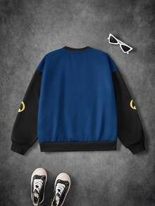 BATMAN X SHEIN Sweatshirt Anak Laki-Laki Usia Remaja dengan Motif Kartun Patchwork Blok Warna - MultiWarna - View 2