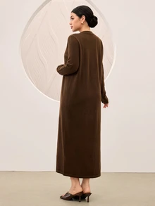 Graceveil Women's Cardigan Round Neck Elegant Lazy Autumn/Winter Sweater 2 Pieces Set - Coffee Brown - View 2