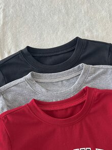 SHEIN Playful Pals 3件裝字母印花圓領長袖T恤，精緻有意義的字母印花，活潑有趣，舒適柔軟面料，適合日常穿著、學校、運動、居家等多種場合 - 彩色 - 查看 5