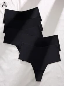 SHEIN 5pcs/Set Comfortable Underwear (High Waist Seamless Thong) - Black - View 1