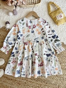 LMoss Kids 女童編織碎花圓領休閒洋裝 - 彩色 - 查看 2