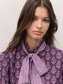Nöista  Straight-Cut Bowknot Shirt, Retro Floraland Striped Patchwork,  French, Pastoral Charm, Elegance.Practicality, Elegance And Modern.Fall/Winter,. - Multicolor - View 6