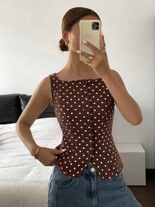 Siren Gaze Women's Summer Casual Polka Dot Print Tank Top - Coffee Brown - View 5