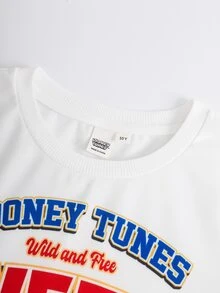 LOONEY TUNES X SHEIN Tween Boy Crew Neck Long Sleeve Casual Loose Sweatshirt - White - View 3