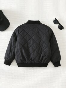 Cozy Pixies 小男孩冬季菱格紋黑色填充外套 經典刺繡棒球風舒適外套 - 黑色 - 查看 2