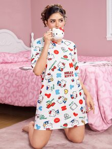 HELLO KITTY AND FRIENDS | SHEIN Women's Cartoon Print Casual Daily Home Sleep Dress - White - View 5