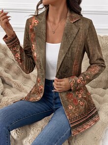 SHEIN Clasi 女款夏季提花長袖西裝外套，適合通勤與休閒穿著 - 彩色 - 查看 3
