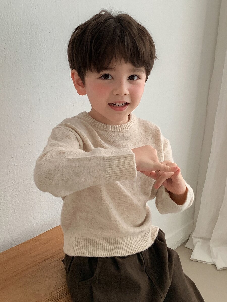 Dazy Kids Boys (Small) Crew Neck Pullover Loose Casual Basic Sweater Top, Autumn/Winter - Beige - View 1