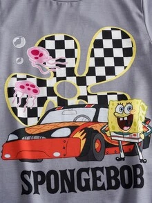 SpongeBob SquarePants | SHEIN 2pcs/Set Fun Casual Style Tween Boy Crew Neck Short Sleeve T-Shirt & Shorts Comfortable Two Pieces Set - Multicolor - View 4