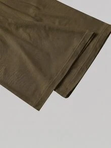 SHEIN MOD 女款 2 件組 酒紅與杏色圓領抓皺腰部喇叭袖不對稱下擺百搭長袖 T 恤內搭層 - 軍綠色 - 查看 5