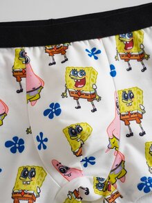 SpongeBob SquarePants | SHEIN Tween Boy Cartoon Print Elastic Waist Boxer Briefs - Blue and White - View 5