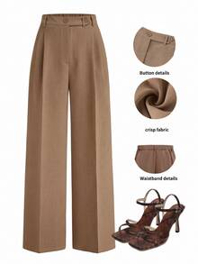 Lavishia Women's Solid Color Casual Versatile Daily Wear Long Pants - Khaki - View 2