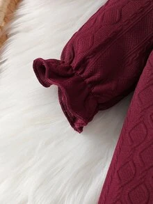 2件組新生兒連身衣套裝 酒紅色麻花編織草莓刺繡 毛絨領結帽 秋季派對拍照穿搭 - 紅色 - 查看 5