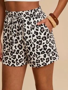 Travachic Women's Leopard Print Drawstring Waist Pocket Casual Shorts - Multicolor - View 4