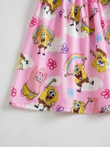 SpongeBob SquarePants | SHEIN Young Girl Rainbow Print Round Neck Short Sleeve Dress - Multicolor - View 6