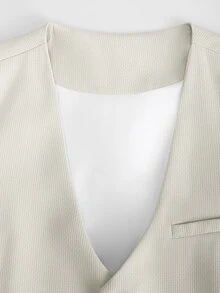 Manfinity Mode 男士商務正式鈕扣前開背心西裝外套與修身長褲 2 件套禮儀服飾 - 杏色 - 查看 4