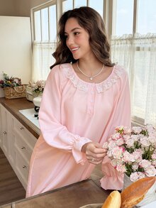 Snug Reverie Standard Size Fashion Women's Long Loungewear Dress - Pink - View 1