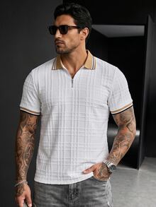 Manfinity CasualCool 男士夏季休閒拼接色短袖 Polo 衫 - 白色 - 查看 5