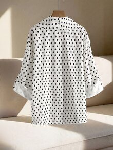 SHEIN Clasi Plus Size Autumn/Winter Lapel Polka Dot Print Pocket Jacket - Black and White - View 2
