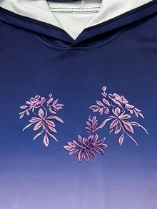 Trelyra Women's Plant Print Gradient Color Long Sleeve Hooded Sweatshirt - Purple - View 5