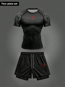 Gym Rark Men's Short Sleeve T-Shirt & Shorts Sports Set, Gym - Black - View 1