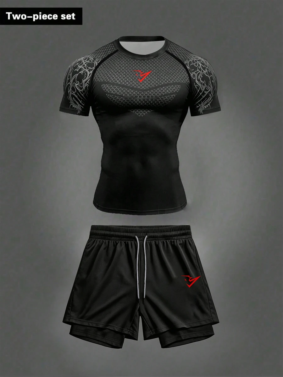 Gym Rark Men's Short Sleeve T-Shirt & Shorts Sports Set, Gym - Black - View 1