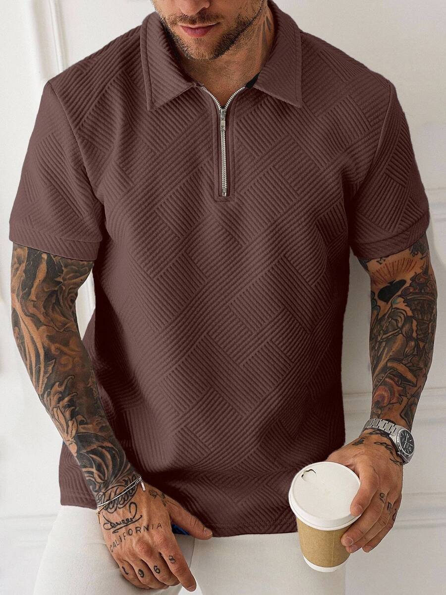 Manfinity Homme 男士大尺碼成熟休閒短袖 Polo 衫 - 棕色 - 查看 1