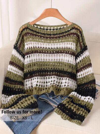 Story & Sage Sweater Lengan Panjang Rajut Longgar Berwarna Pink untuk Liburan di Rumah, Cocok untuk Musim Semi/Panas