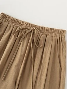 Holdful Holdful Celana Panjang Wanita Khaki Kasual Gaya Boho dari Linen untuk Acara Santai, Liburan, dan Musim Gugur - Coffee Brown - View 3