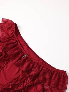 Rometta Plus Size Velvet Contrast Lace Cold Shoulder Top, Extra Long Bell Sleeves, Women's Blouse For Halloween, Red Party Evening Summer Goth Elegant - Burgundy - View 3