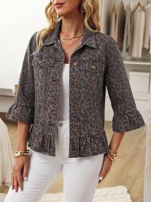 EMERY ROSE Áo khoác denim họa tiết da báo size lớn - Nhiều màu - Xem 7