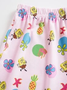 SpongeBob SquarePants | SHEIN Tween Girl Camisole Top And Shorts Casual Set - Pink - View 6